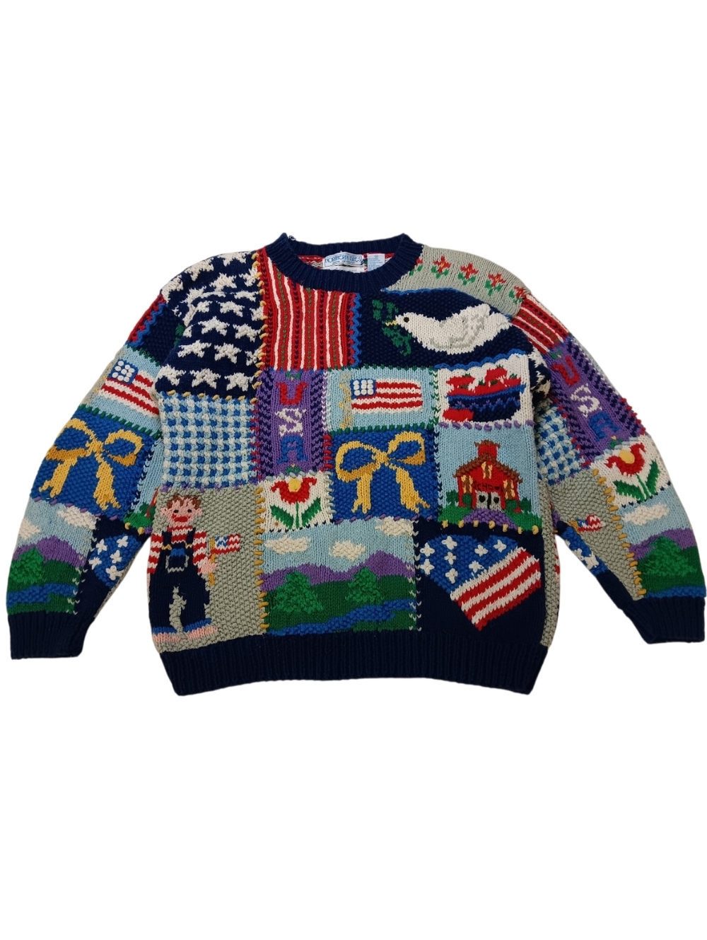 Vintage Northern Isles Patriotic Patchwork School Teacher Knit Sweater - M